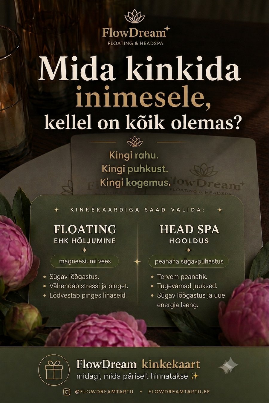 FlowDream kinkekaart — floating ja head spa Tartus